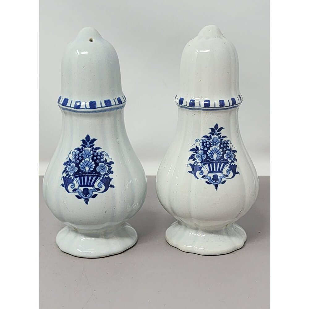 Vintage Ceramic Salt & Pepper Shakers White & Blue‎ Floral Design